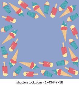 Ice cream vector rectangle frame for text in trendy colors