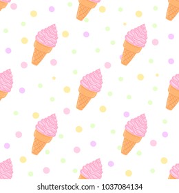 Ice cream vector seamless pattern on a circle background