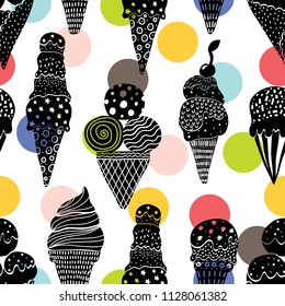 Ice cream. Vector seamless pattern.