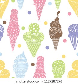 Ice cream. Vector seamless pattern.