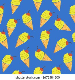 Ice cream vector seamless pattern in cartoon style