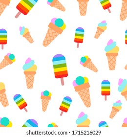 Ice cream vector seamless pattern on a white background for wallpaper, wrapping, packing, and backdrop.