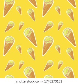 
ice cream vector seamless pattern on yellow background. wrapping paper, textile, print, decorative element