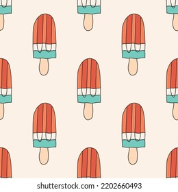Ice cream. Vector seamless pattern with ice cream, popsicle, sundae.