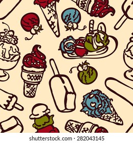 Ice cream. Vector seamless pattern (background).