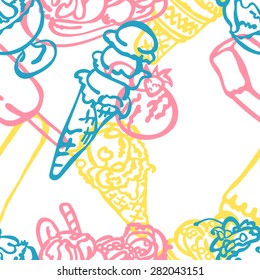 Ice cream. Vector seamless pattern (background).
