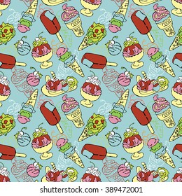 Ice cream. Vector seamless pattern (background).