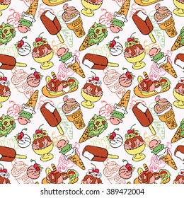 Ice cream. Vector seamless pattern (background).
