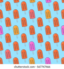 Ice cream cream vector seamless pattern. Colorful line design.