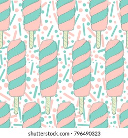 Ice cream vector seamless pattern. Hand draw