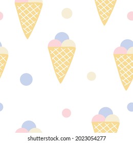 Ice cream vector seamless patterns in pastel colors for wrapping paper, apparel, textile, fabric