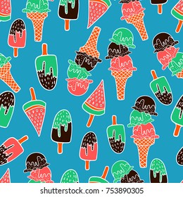 Ice cream vector seamless patterns. Seamless texture with ice cream. Endless food pattern. Abstract Elegance Seamless pattern with decert background.