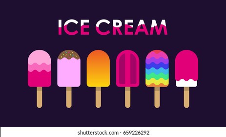 Ice Cream Vector Set. 6 Popsicles with different patterns.