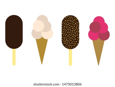 Ice cream vector set: chocolate, nuts, cream, fruit tastes