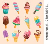 Ice Cream Vector Set. Clipart Colorful Summer. Ice Cream Dessert