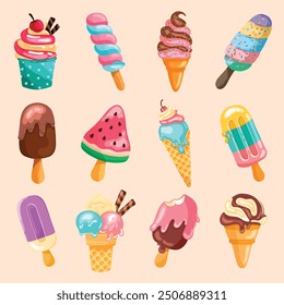 Ice Cream Vector Set. Clipart Colorful Summer. Ice Cream Dessert