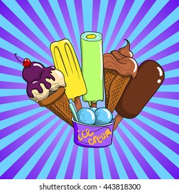 Ice Cream vector set in cold tints