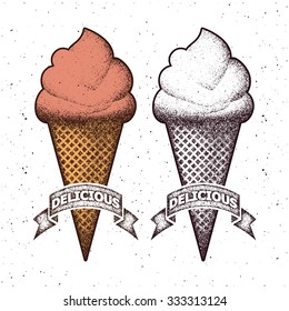 Ice cream vector set. Distressed style.