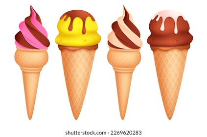 Ice cream vector set. Ice cream element in chocolate, vanilla and mango flavor for summer holidays food. Vector illustration food collection. 
