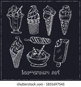 Ice cream Vector set with food hand drawn doodles.