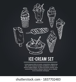 Ice cream Vector set with food hand drawn doodles.
