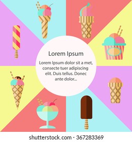 Ice cream vector set. Include different ice creams in cones and ice cream balls.