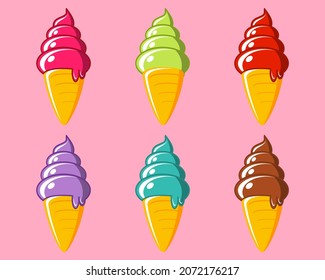Ice cream vector. a set of multi-colored ice cream in a waffle
