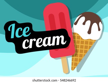 Ice cream vector sign illustration, poster or banner symbol design
