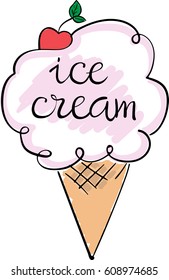 Ice cream vector sketch. "Ice cream" callygraphy