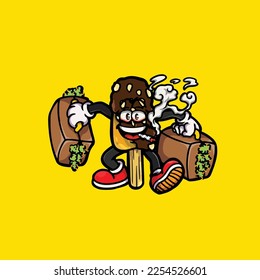 caricatura de nug weed sobre el vectores de helados para fumar