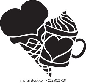Ice Cream Vector Stencil, Black and White