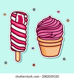 Ice Cream Vector Sticker icon Logo. Premium Vector