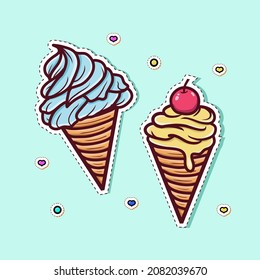 Ice Cream Vector Sticker icon Logo. Free Vector.