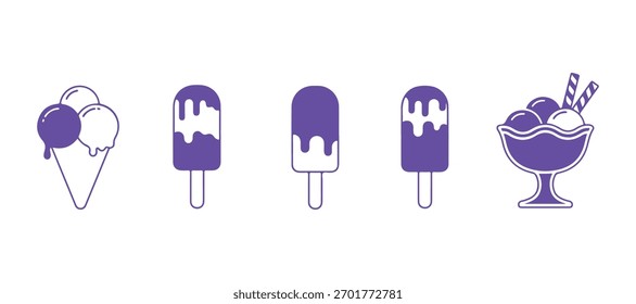 ice cream vector symbols, showcasing a black dessert icon in a minimalist design, plus adorable modern graphics for menus, shops, and web banners.