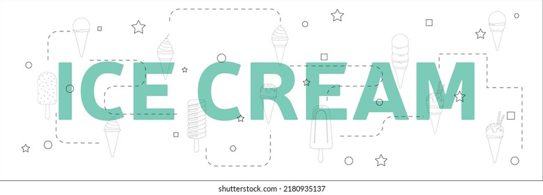concepto de diseño de banners de moda para vector de helado, estilo moderno con iconos de arte delgado sobre fondo blanco