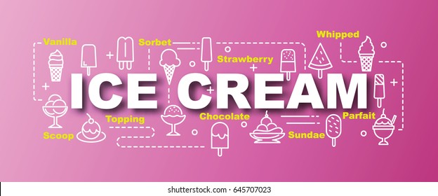 ice cream vector trendy banner design concept, modern style with thin line art ice cream icons on gradient colors background
