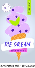 ICE CREAM. Vegan dairy free dessert. Freehand drawn Trend template poster, banner with soft color. Vegetarian sweet diet. 