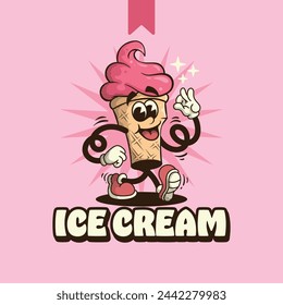 Ice Cream Vintage Cartoon Mascot Logo by cakpindesign