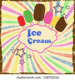 Ice cream vintage grunge poster, vector illustration