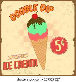 Ice cream vintage grunge poster, vector illustration