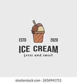 ice cream vintage logo minimalist simple vector illustration template icon graphic design