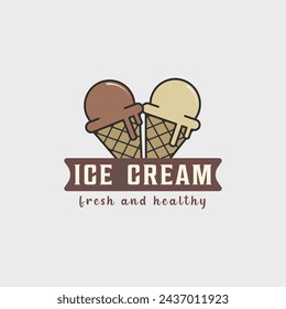 ice cream vintage logo minimalist simple vector illustration template icon graphic design