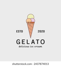 ice cream vintage logo minimalist simple vector illustration template icon graphic design