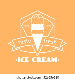 Ice cream vintage logo template for cafe and restaurant vector illustration