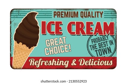 Ice Cream vintage rusty metal sign on a white background, vector illustration