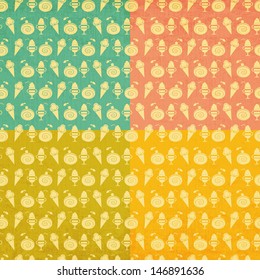 Ice Cream Vintage Seamless Background in Retro Style. Set. Vector illustration