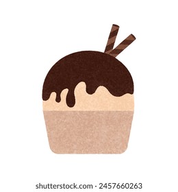 Helado con Ilustración vectorial de rollos de oblea sobre fondo blanco. Helado de chocolate de vainilla.
