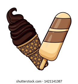 ice cream with waffer cookie cone and ice lolly icon cartoon  vector illustration graphic design