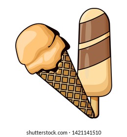 ice cream with waffer cookie cone and ice lolly icon cartoon  vector illustration graphic design