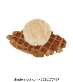 Sorvete, pão de waffle, sobremesa
